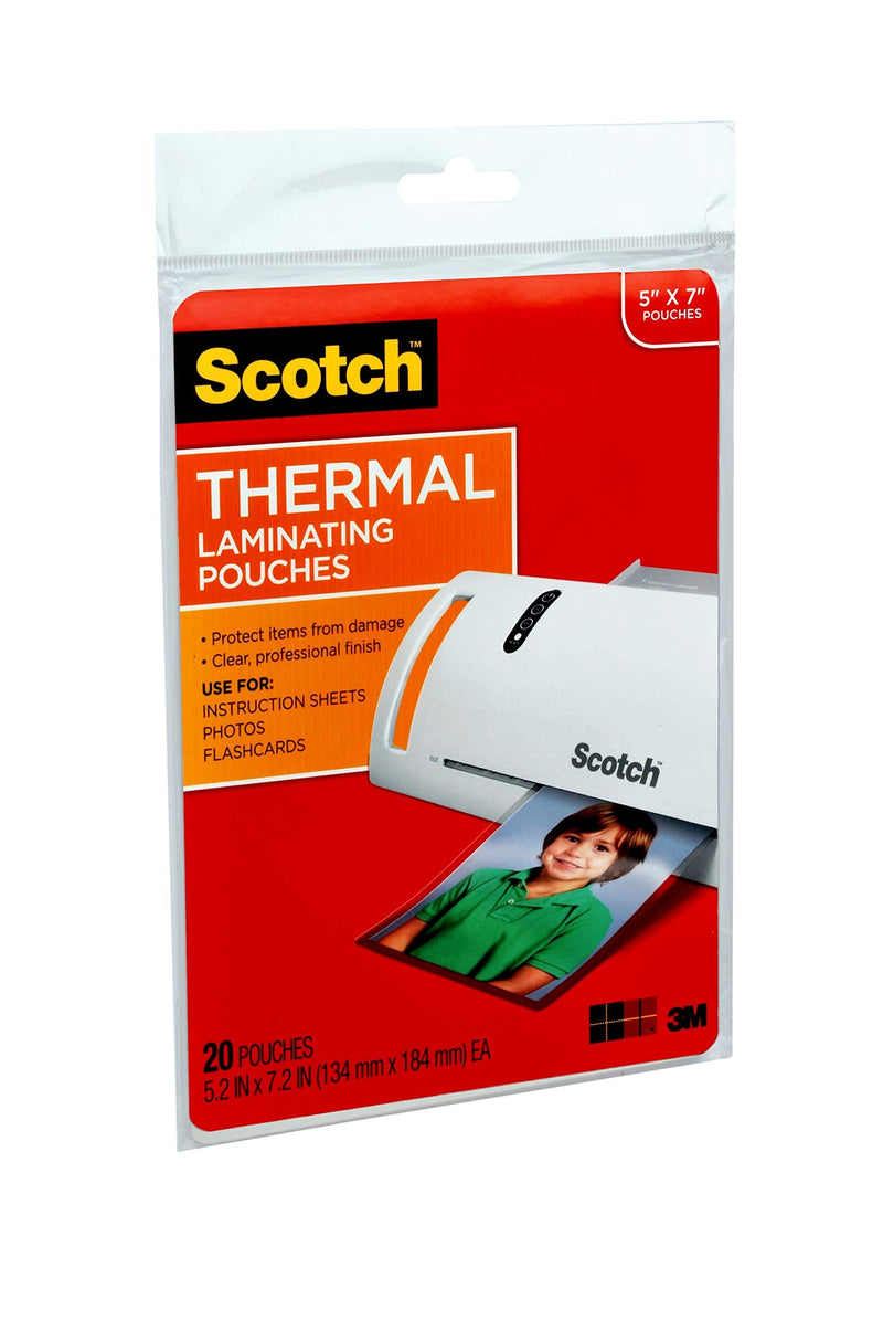 Scotch Thermal Laminating Pouches, 5 Mil Thick for Extra Protection, Professional Quality, 5 x 7-Inches, 20-Pouches (TP5903-20),Clear