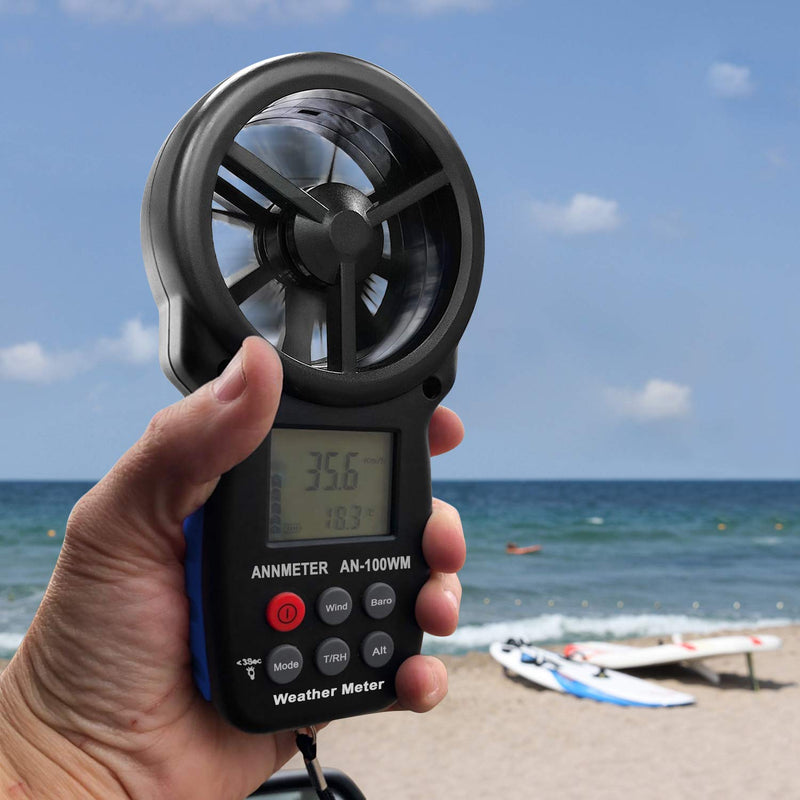 ANNMETER AN-100WM Handheld Wind Speed Chill Temperature Meter Tester, Digital Anemometer for Air Flow, Velocity, Pressure, Humidity Gauge AI-100WM W/ Pressure, Altitude and Humidity