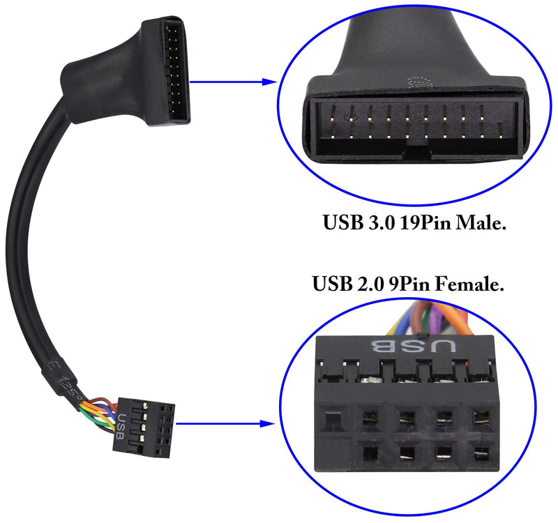 zdyCGTime USB 3.0 19Pin Male to USB 2.0 9Pin Female convertor Computer Cable Connector,Motherboard Adapter Cable,Motherboard 9Pin Female to 20Pin Male Pure Copper.(15cm/4 Pack)