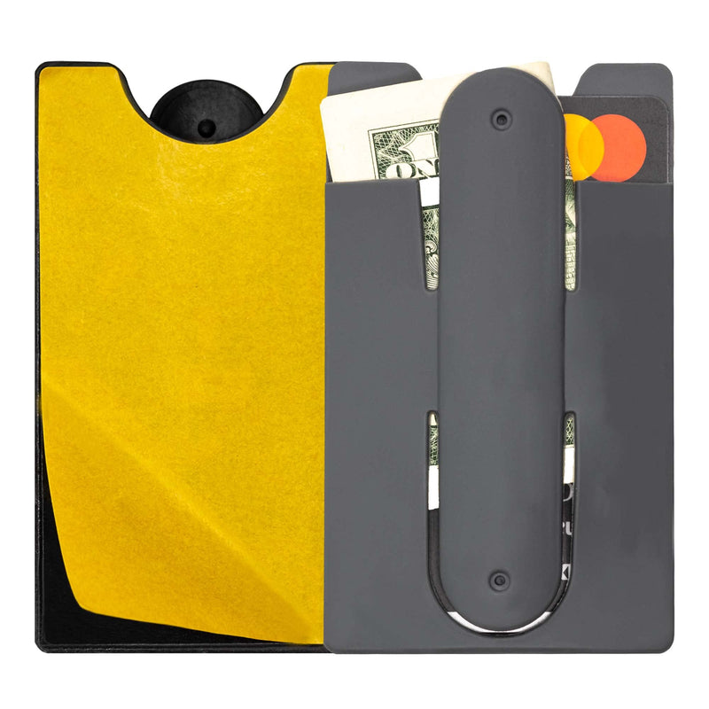 Silicone Phone Card Holder Pocket With Phone Stand, Stick On Wallet, Adhesive Credit Card Pouch, Compatible with iPhone & Samsung Galaxy - Black