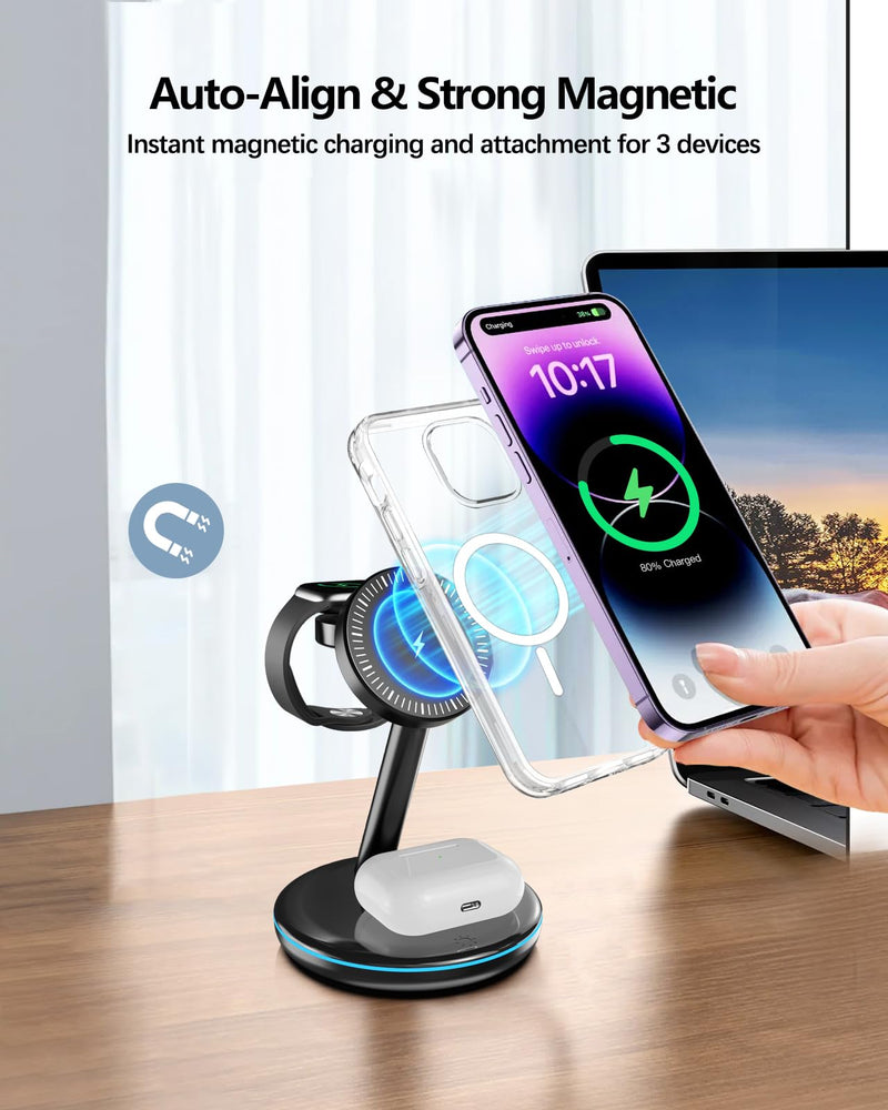 3 in 1 Charging Station for Apple Devices 18W Fast Mag-Safe Charger Stand Magnetic Wireless Charger Station for iPhone 14 13 12 Pro/Pro Max/Plus/Mini AirPods 2/3/Pro iWatch Ultra/8/7/SE/6/5/4/3/2