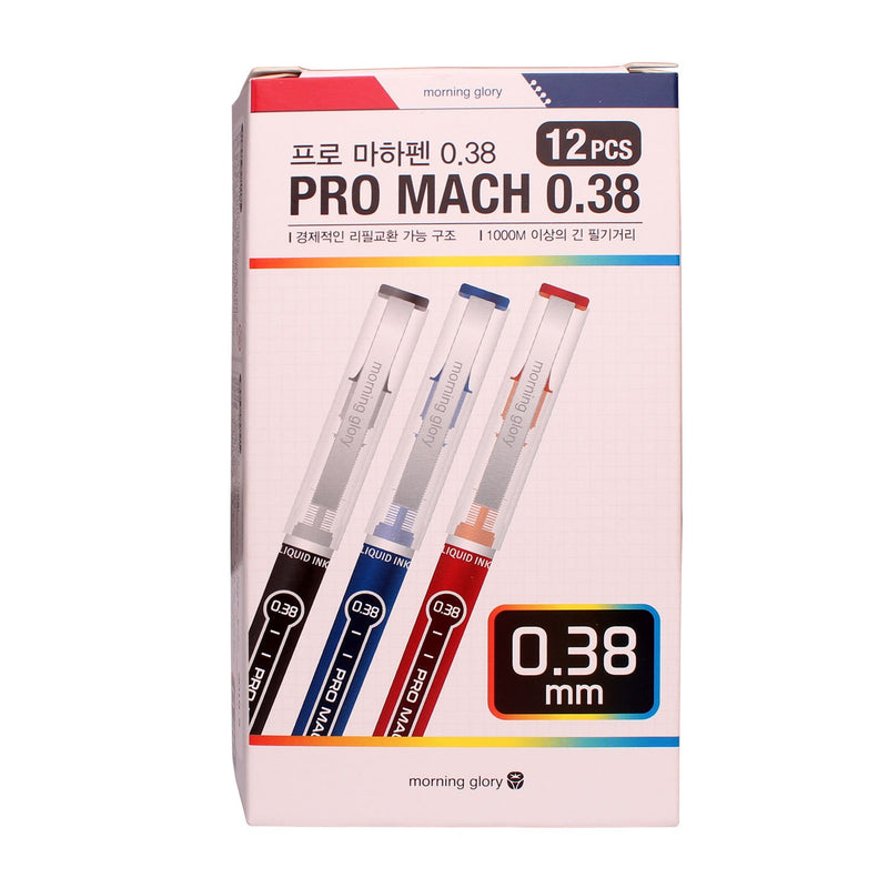 Morning Glory Pro Mach Roller Ball Pen - 0.38 mm-Fine Point Tip (Pack of 12 Pens) 1 Refill (3 Color Mixed) 3 Color Mixed