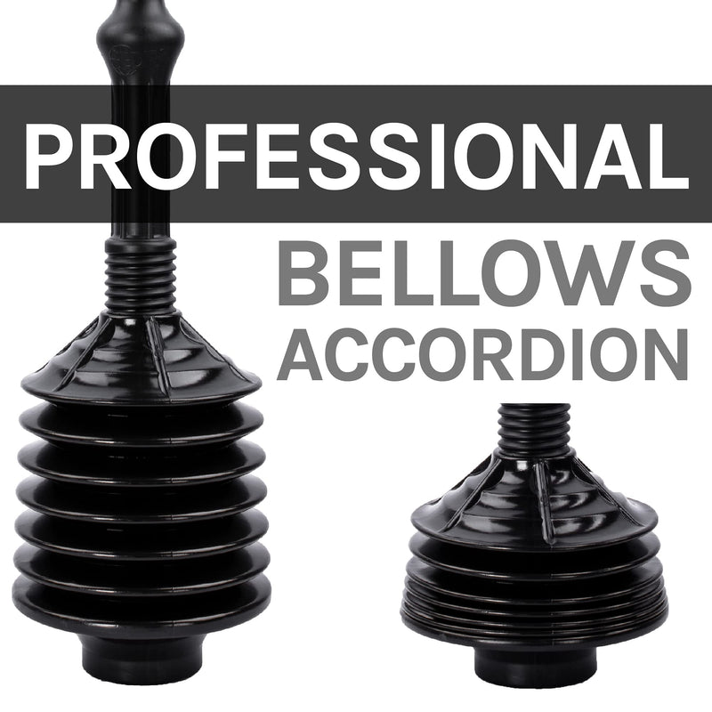 JS Jackson Supplies Black Bellows Accordion Toilet Plunger with Black Storage Tray