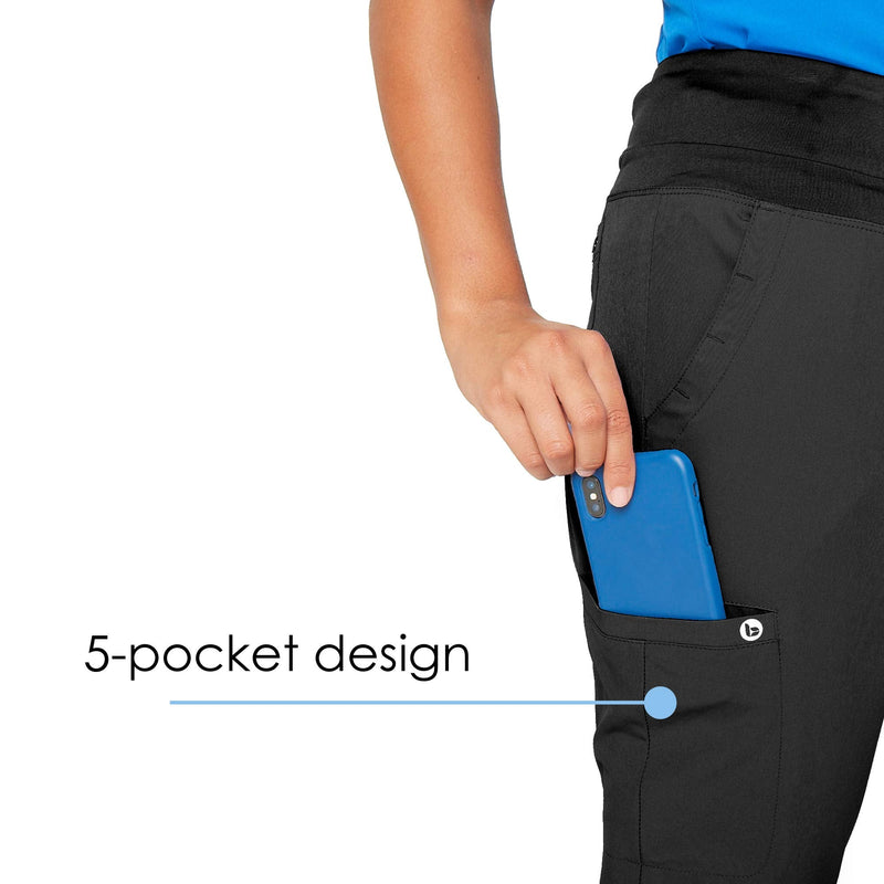 BARCO ONE - Women's Stride Pant, Yoga Style Medical Scrub Pant w/ 5 Pockets and 4-Way Stretch Fabric Medium Black