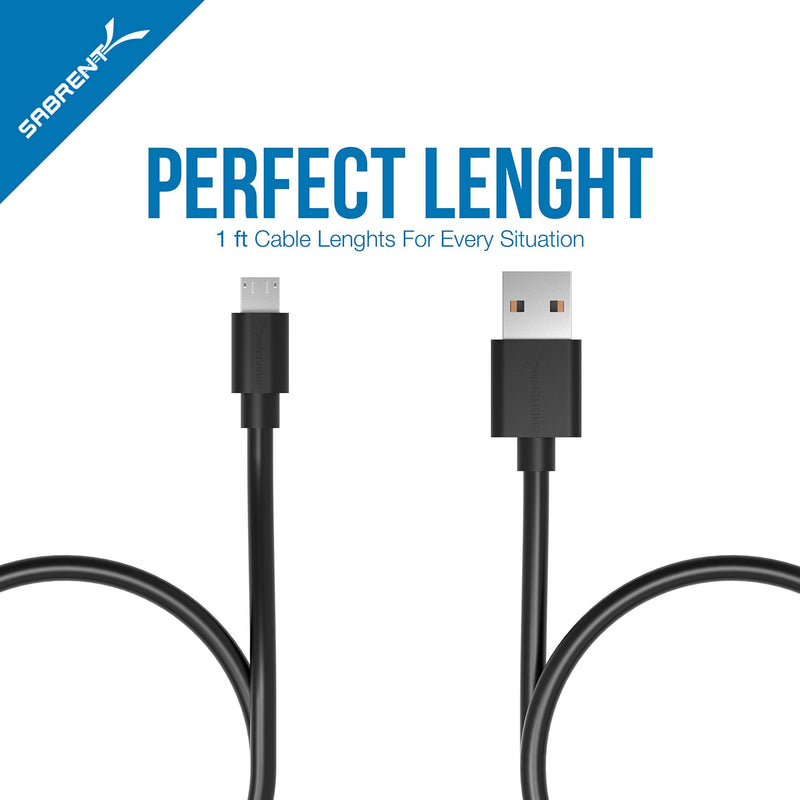 Sabrent [6-Pack] 22AWG Premium 1ft Micro USB Cables High Speed USB 2.0 A Male to Micro B Sync and Charge Cables [Black] (CB-UM61) 6x 1ft