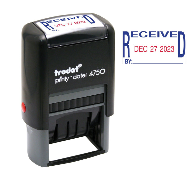 Trodat Printy 4750 Date Stamp with English Phrase Received – Self Inking, Red Ink Date and Blue Ink Text