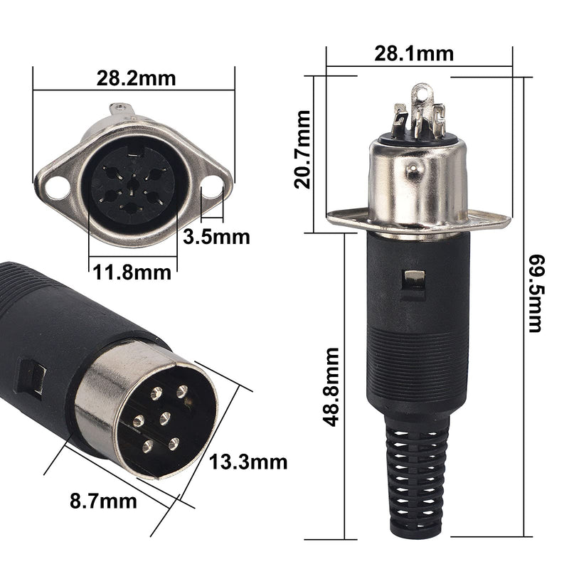 6 Pin DIN Male Plug + Female Adapter Socket Panel Mount AV Solder 6 pin din Connector Set of 2