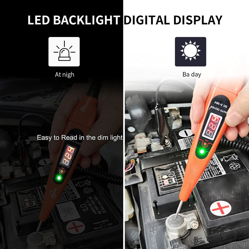 AWBLIN Automotive Test Light Digital LED Circuit Tester, 3-60V DC Auto Electric Tester Light Tool with Voltmeter and Probe for Checking Vehicle Car Truck Motorcycle Boat Fuses and Battery Voltage