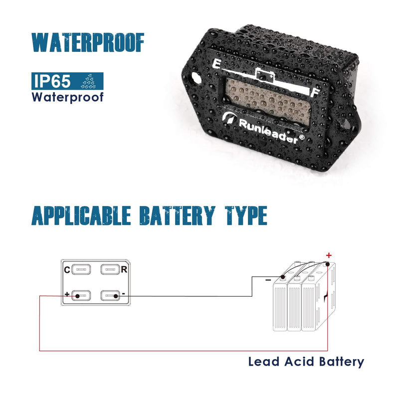 Runleader 36V Battery Fuel Gauge Meter,Battery Level Meter,Lead Acid Battery Applicably,Single&Multiple Screen Display for Golf Cart Club Car Forklift Scrubber Machine (36V)