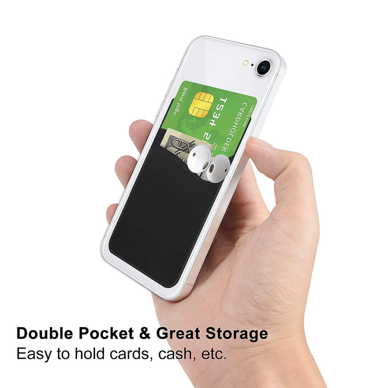 Phone Card Holder, Senose Phone Wallet Stick On Double Pocket for Back of Phone Silicone Credit Card, Business Card & Id Compatible with iPhone Samsung Galaxy Any Smartphone Pack of 6 Black*2+White*2+Gray*2
