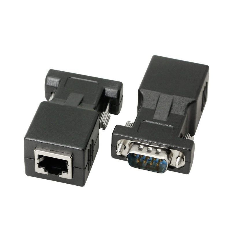 DB9 RS232 to RJ45 Extender, DB9 9-Pin Serial Port Female&Male to RJ45 CAT5 CAT6 Ethernet LAN Extend Adapter Cable-2pcs (2-Adapter) 2-Adapter