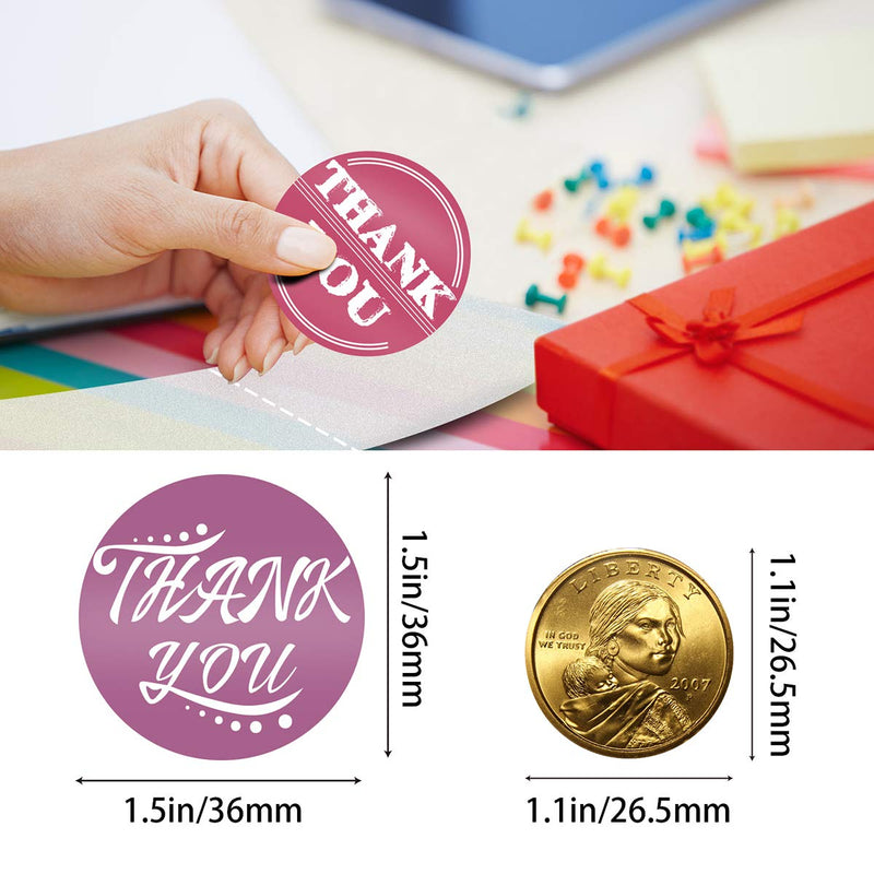 Thank You Stickers Seals,4 Unique Pink Designs for envelopes, Favors, Weddings, Bridal Shower, Gift Packaging - 1.5" inch Round Adhesive Labels for Business and Personal use （500Labels/Roll）