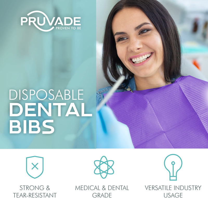 Pruvade Dental Bibs - 50pk Adult Disposable Bibs for Dentist, Eating, Tattooing - 13" x 18" 3-Ply Waterproof Medical Sheets for Piercing, Tattoo Table Station, Nail Techs, Patient Hygiene- Lavender 50