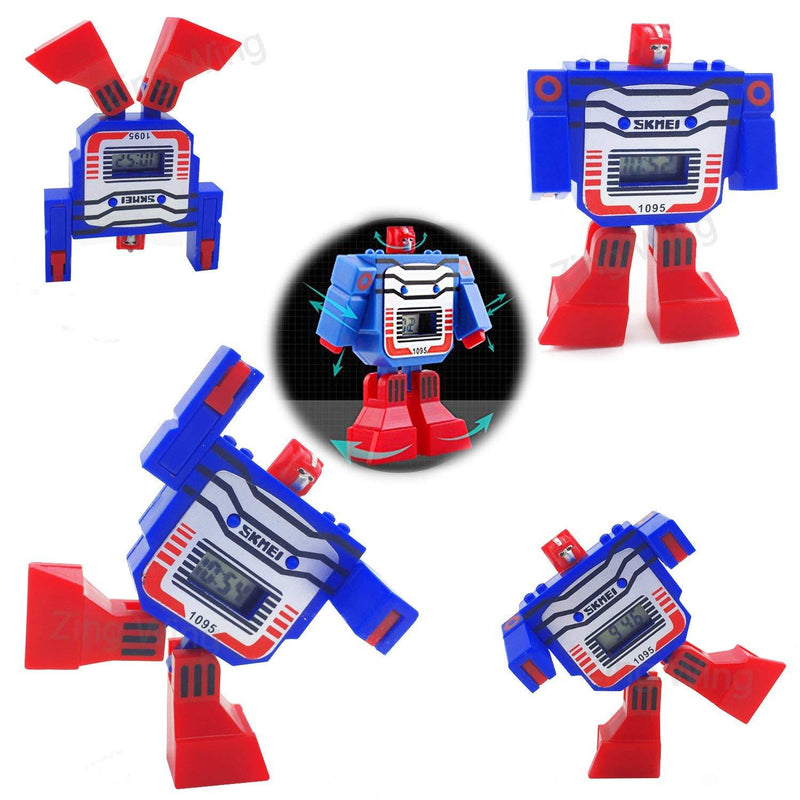 Fanmis Kids LED Digital Cartoon Sports Robot Transformation Toys Boys Wrist Watch Blue