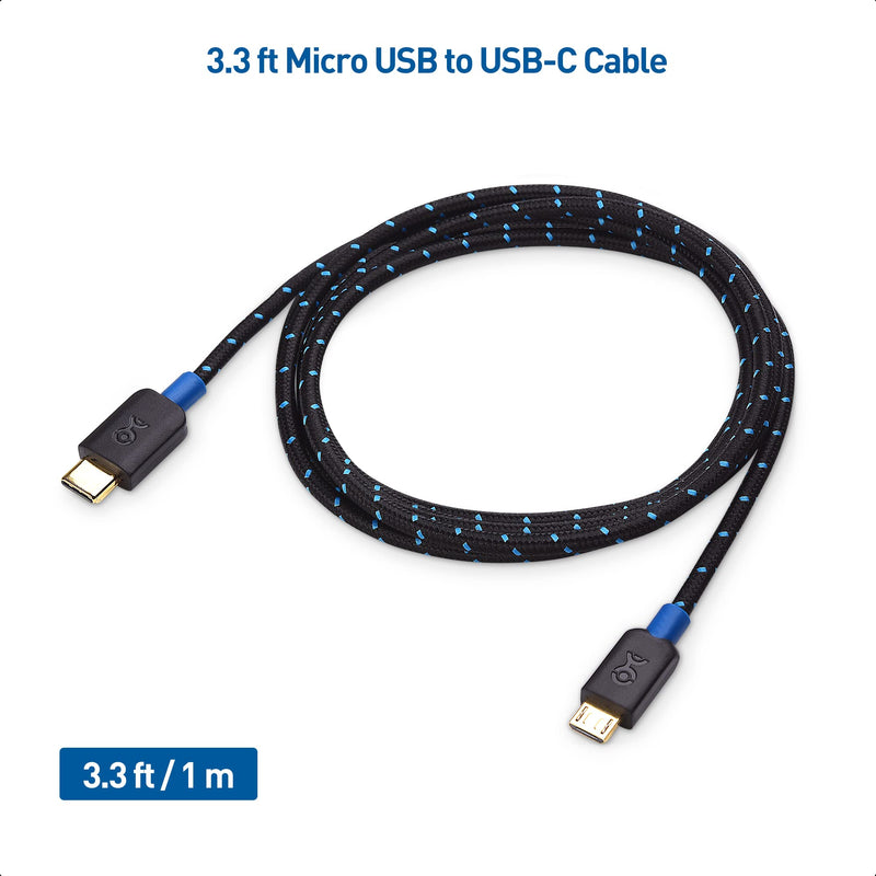 Cable Matters Braided USB C to Micro USB Cable 3.3 ft (Micro USB to USB-C Cable, USB Type C to Micro USB Cable) in Black 3 Feet