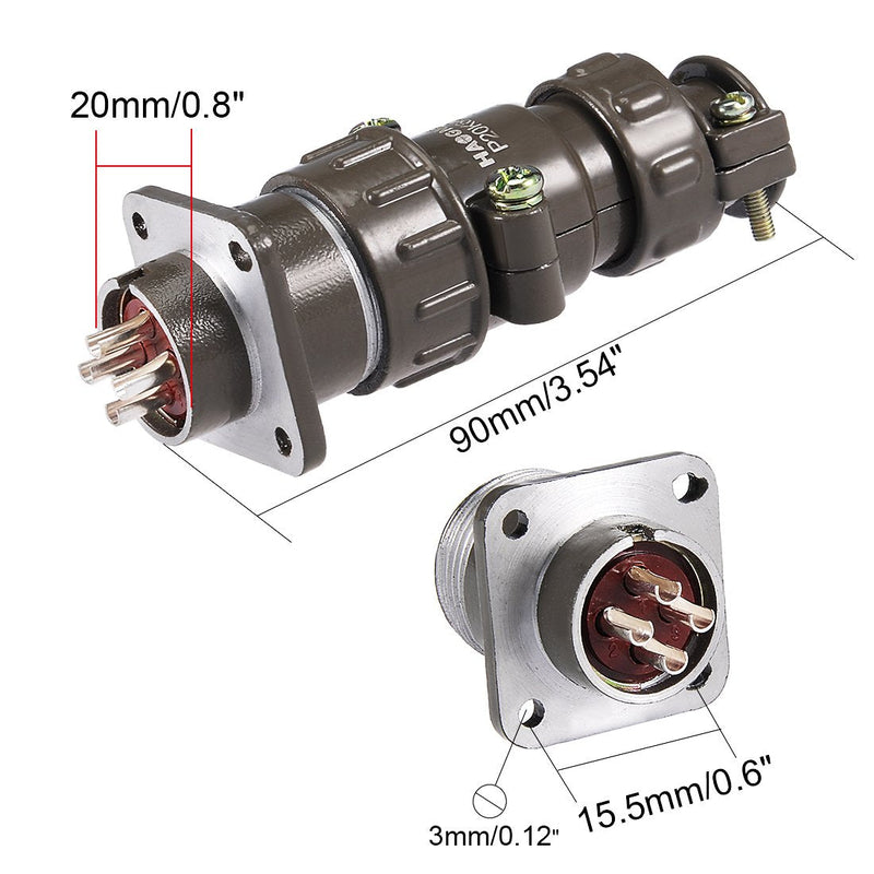 uxcell Aviation Connector, 20mm 4P 25A 220V P20-4 Waterproof Male Wire Panel Power Chassis Metal Fittings Connector Aviation Silver Tone