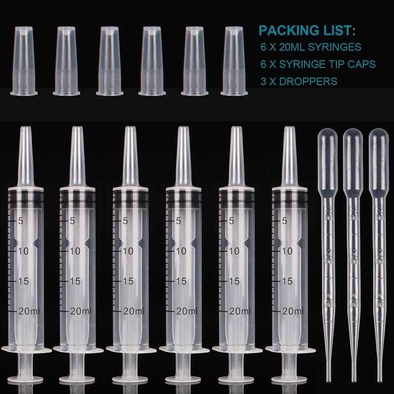 6 Pack 20ml Syringe Without Needle - Syringes for Lip Gloss, Large Plastic Syringes for TKB Lip Gloss Base (Versagel)，Scientific Labs, Dispensing, Measuring, Watering, Refilling，Multiple Uses