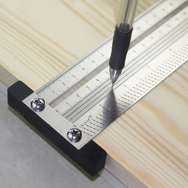 Ultra Precise Marking T-Rule Stainless Steel Marking Ruler Woodworking Scribing Gauge Carpenter Scribing Line Ruler with Mechanical Pencil(12in)