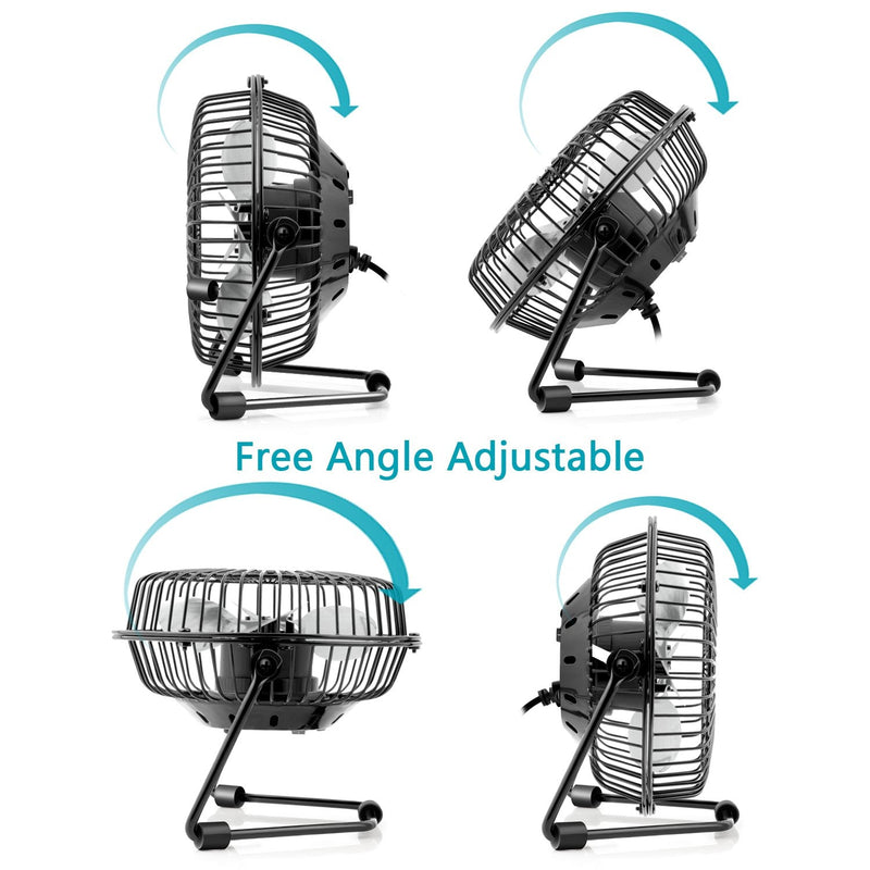 4 Inch Small USB Desk Fan, Mini Quiet Fan with Metal Construction & Strong Airflow & 360Â°Adjustable Tilt Angle, Personal Cooling Fan for Desktop Office (Black) Black
