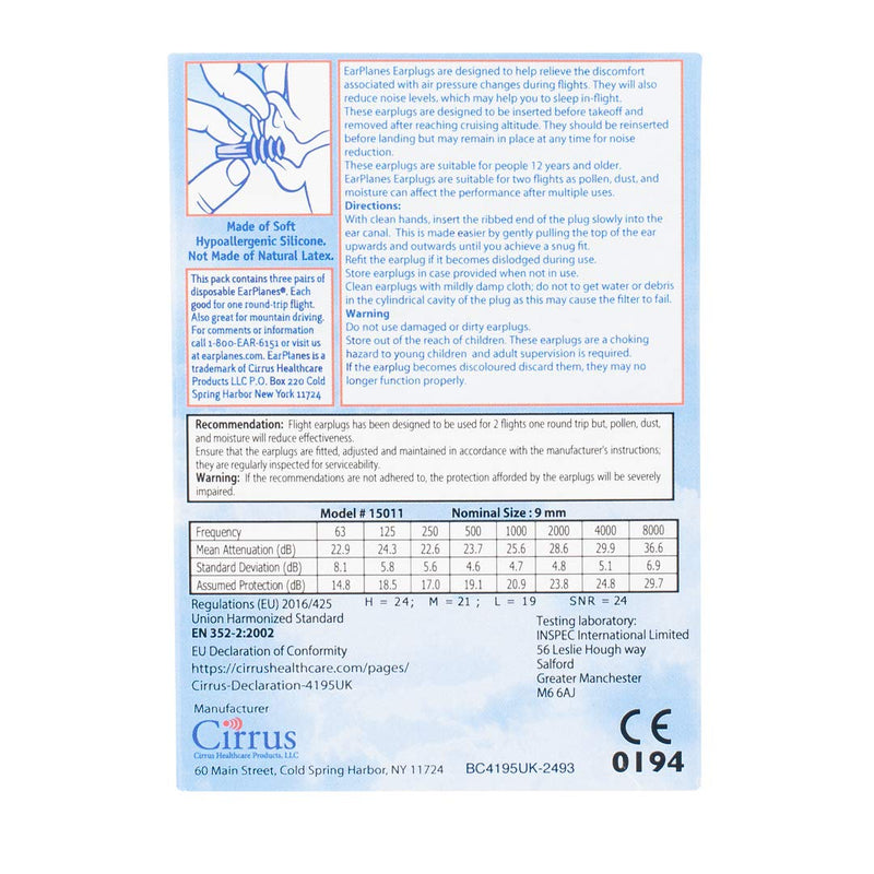 EarPlanes Earplugs, 3 Pairs 3 Pair (Pack of 1)