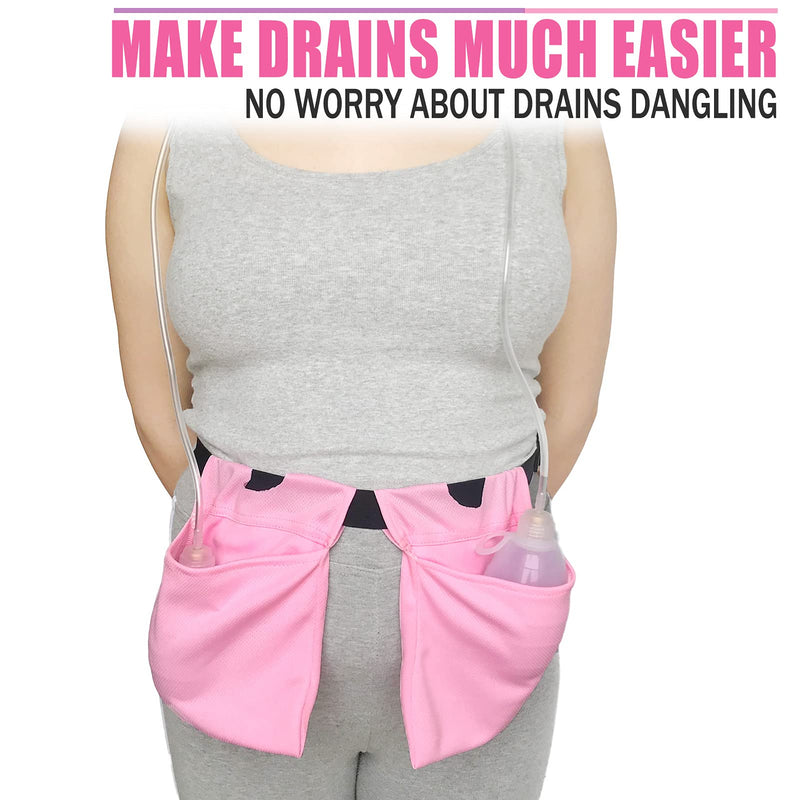 Mastectomy Drain Holder Pouches Large Capacity, Movable Drainage Pockets Stretchy for Breast Reconstruction/Abdominal/Explant/Tummy Tuck, Post JP Drains Management, Pink 1 Count (Pack of 1) Dwaist