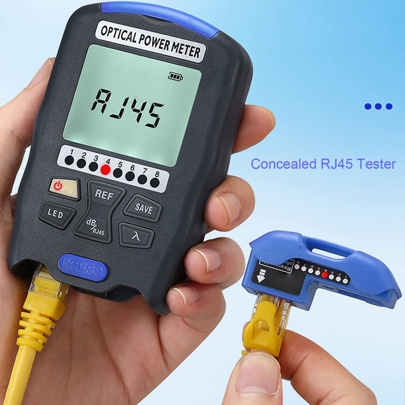 Fiber Optic Power Meter, 3-in-1 Optical Power Meter Fiber Optic Tester with RJ45 Tester and LED Lighting, -70~+10 dBm Mini Rechargeable Fiber Optic Power Meter, FC/SC/ST