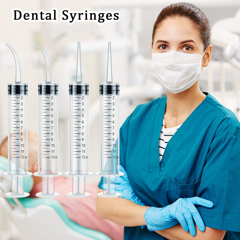 12 ml Plastic Syringes Set, Dental Syringe with Curved Tip and Straight Tip, Disposable Irrigation Syringe Mouthwash Cleaner for Oral Care, Animal Feeding, with Measurement (8 Pieces) 8