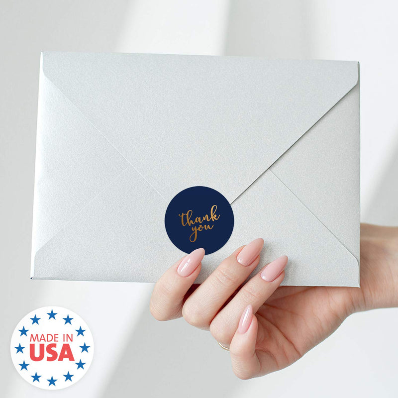 Navy and Gold Foil Thank You Stickers - 1.5" Circle Labels / 1000 per Pack /