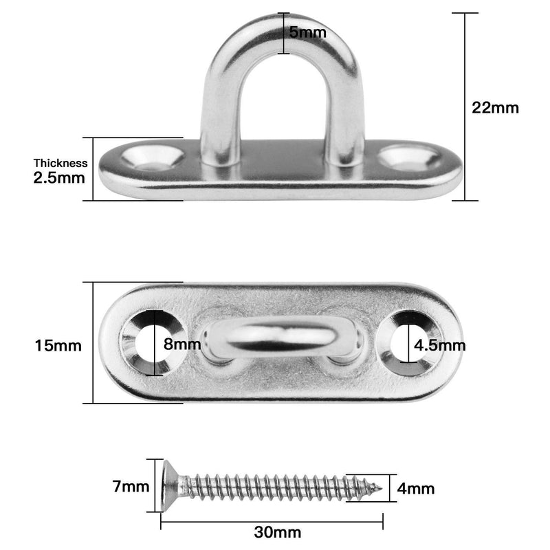 EXCELFU 12 Pieces Stainless Steel Ceiling Hook 1.8 inch Pad Eye Plate Marine Hardware Staple Hook Loop with Screws