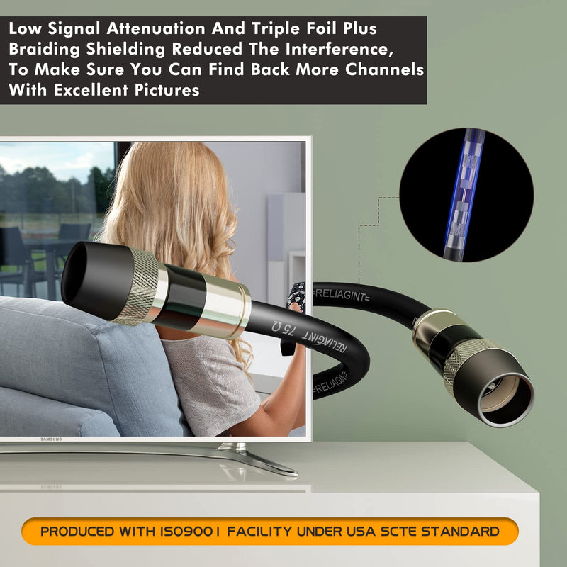 Coaxial Cable 25FT, RG6 Coax Cable Cord for TV with Weatherproof Rubber Boot - Ideal Outdoor TV Cable Wire and Antenna Wire Extension Cable, Tri-Shield UV - Fire Resistant Wall Rated - by RELIAGINT 25 FT
