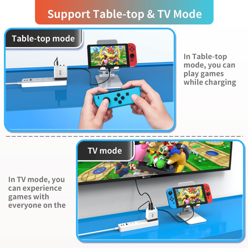 Switch Dock Charger for Nintendo Switch, Mirabox 36W Portable TV Docking Station for Nintendo Switch with 4K@60Hz HDMI/USB2.0/PD USB-C Fast Charging Ports, Full-Featured USB-C to USB-C Cable Included White