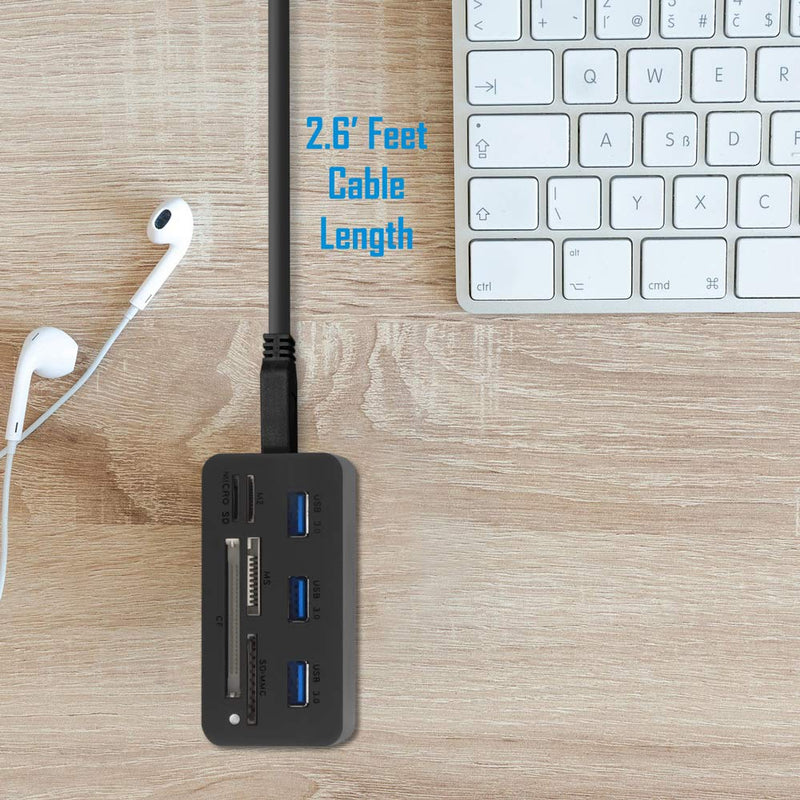 Kingwin USB HUB Adapter w/ Memory Card Reader Writer & USB 3.0 HUB Combo - Supports High Speed SD MS Micro M2 CF Card Reader For Macbook, Laptop, Desktop - Includes USB Cable 5 Gbps Speed