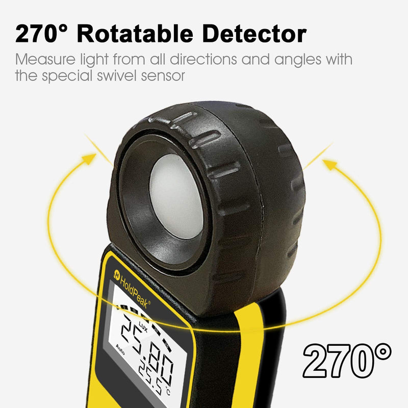 Light Meter-HOLDPEAK 881E Digital Illuminanc/Light Meter with 0.01~300,000 Lux (0.01~30,000 FC) Measuring Ranges and 270° Rotatable Detector for LED Lights and Plants Lumen Meter HP-881E(0.1 - 200,000Lux / 1 - 20,000FC)