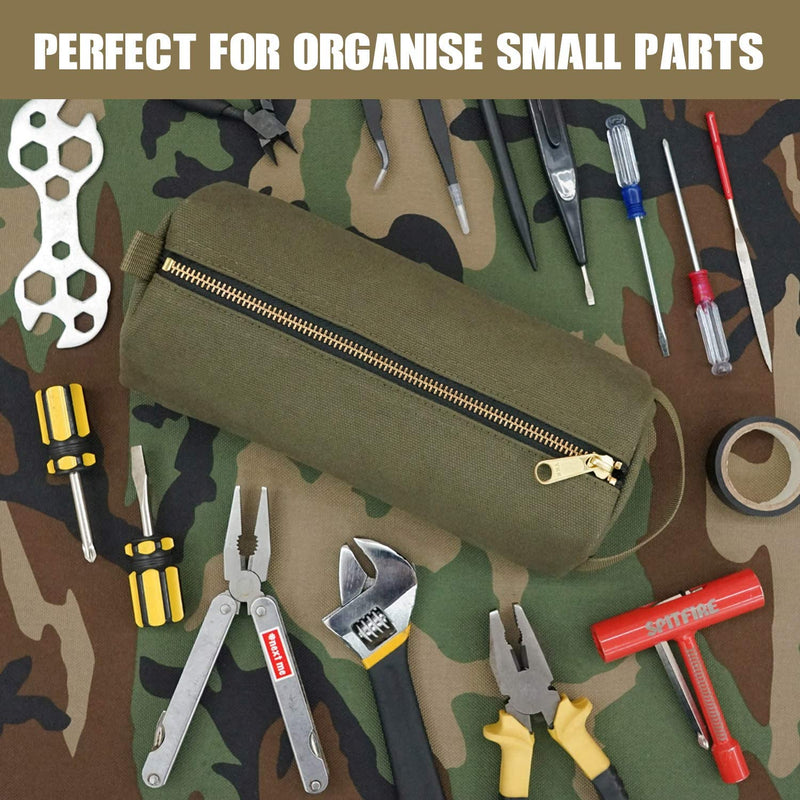 Rough Enough Canvas Small Tool Bag Pouch Storage Organizer Box Pencil Case for School Art Supplies with Zipper for Men Army Green
