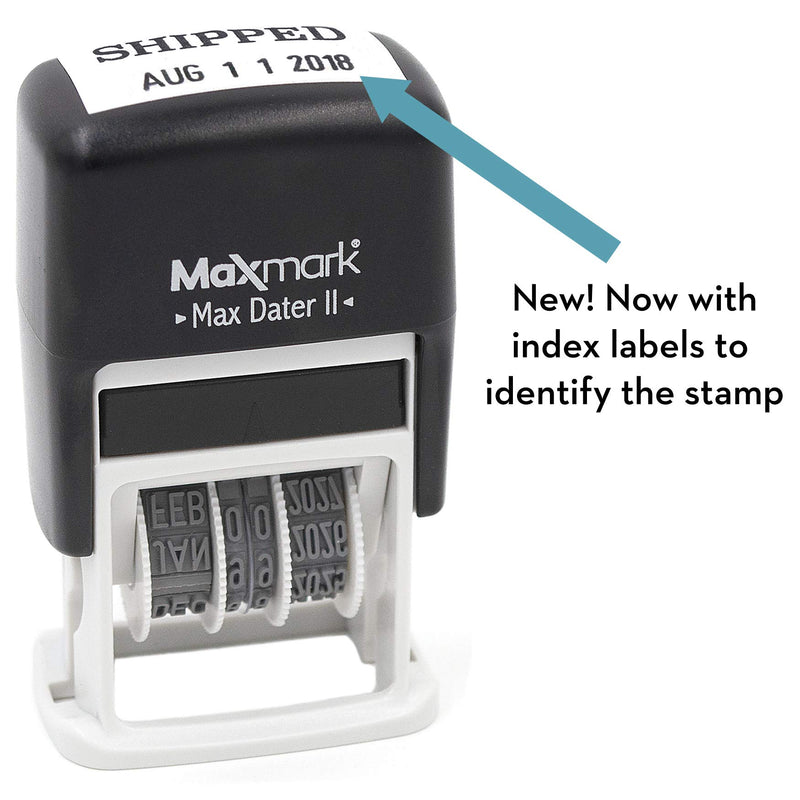 MaxMark Self-Inking Rubber Date Office Stamp with Shipped Phrase & Date - Black Ink (Max Dater II), 12-Year Band