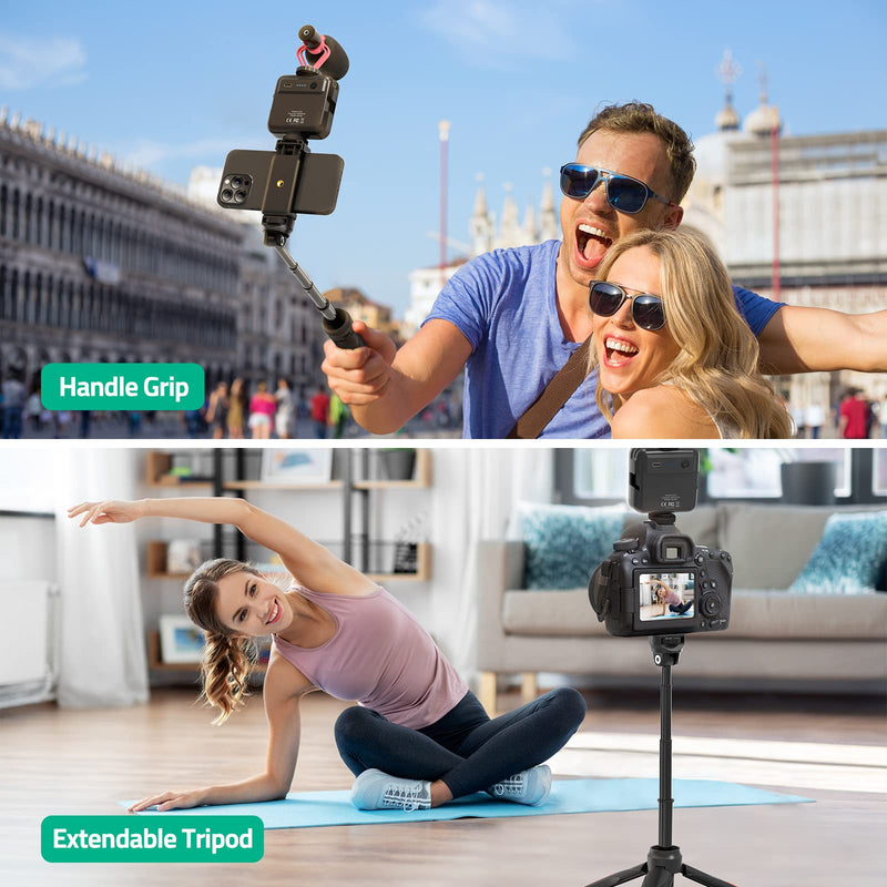 Smartphone Video Vlogging Kit with LED Light, Phone Holder, Microphone, Tripod Vertical & Horizontal Kit, Compatible with iPhone/Android, Content Creator Kit for YouTube Recording Facebook Live BLK