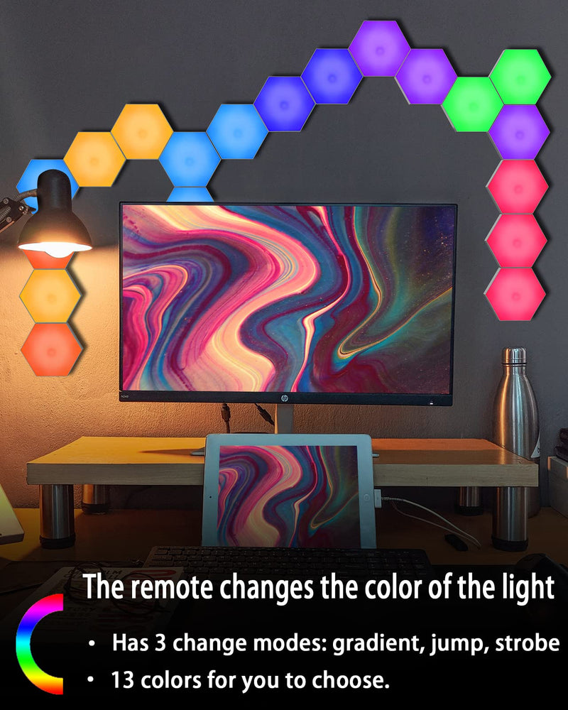 Hexagon Lights, Touch-Sensitive Hexagon Wall Lights, Hexagon Lights for Wall Led with Remote and USB Power Supply, Spliceable LED Light Wall Panels Gift for Kids, Adults（6 Packs）