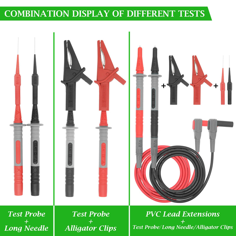 Test Leads Set HANDSKIT Double Insulated Electrical Multimeter Test Lead Kit, Test Leads Probes 4mm Banana Plug with Alligator Clips 30A and Needle Probe 0.7mm Red
