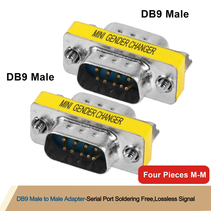 MEIRIYFA DB9 Gender Changer D-SUB 9 Pin RS-232 Connector Serial Port Cable Coupler Adapter for Serial Applications-4Pcs (Male to Male) Male to Male