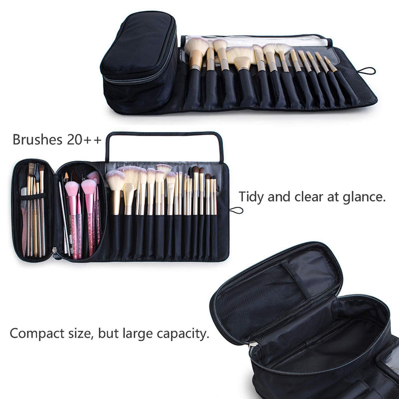 Portable Makeup Brush Organizer Makeup Brush Bag for Travel Can Hold 20+ Brushes Cosmetic Bag Makeup Brush Roll Up Case Pouch Holder for Woman(Only Bag)