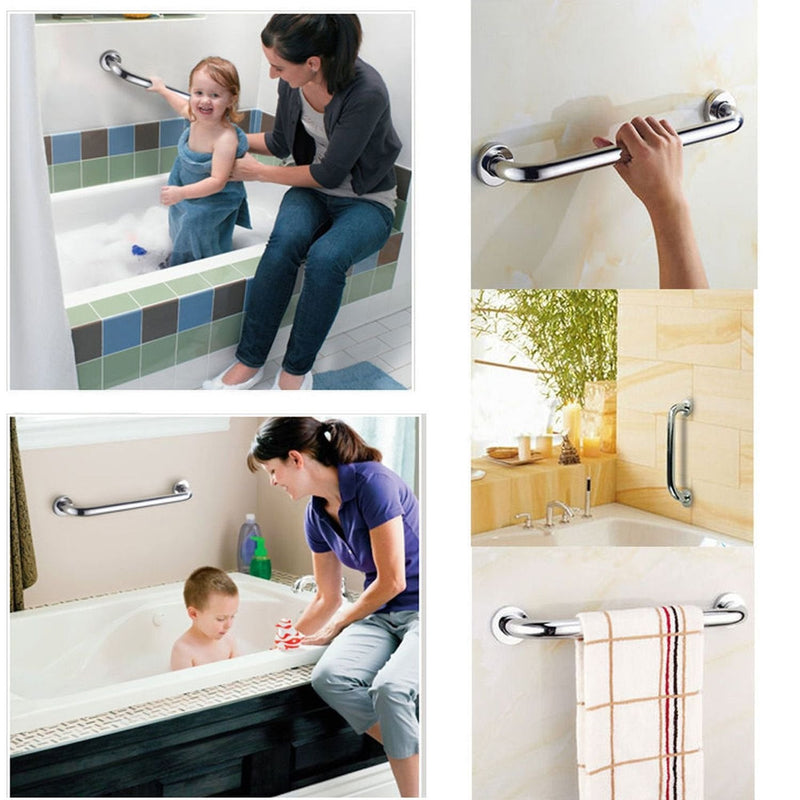 12 Inch Stainless Steel Shower Grab Bar - ZUEXT Shower Handle, Bathroom Balance Bar - Safety Hand Rail Support - Handicap, Elderly, Injury, Senior Assist Bath Handle (w/ Self-adhesive Stick-on Hook) 12Inch Shower Bar-Stainless Steel
