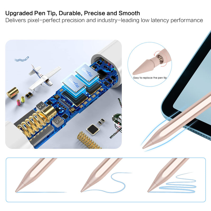 Stylus Pen for iPad, Palm Rejection iPad Pencil for iPad Pro 2021 11/12.9 Inch(2018-2021), iPad 8th Generation, iPad 7/6th, Tip Tilt Sensitivity Magnetic Stylus Pen, Rosegold