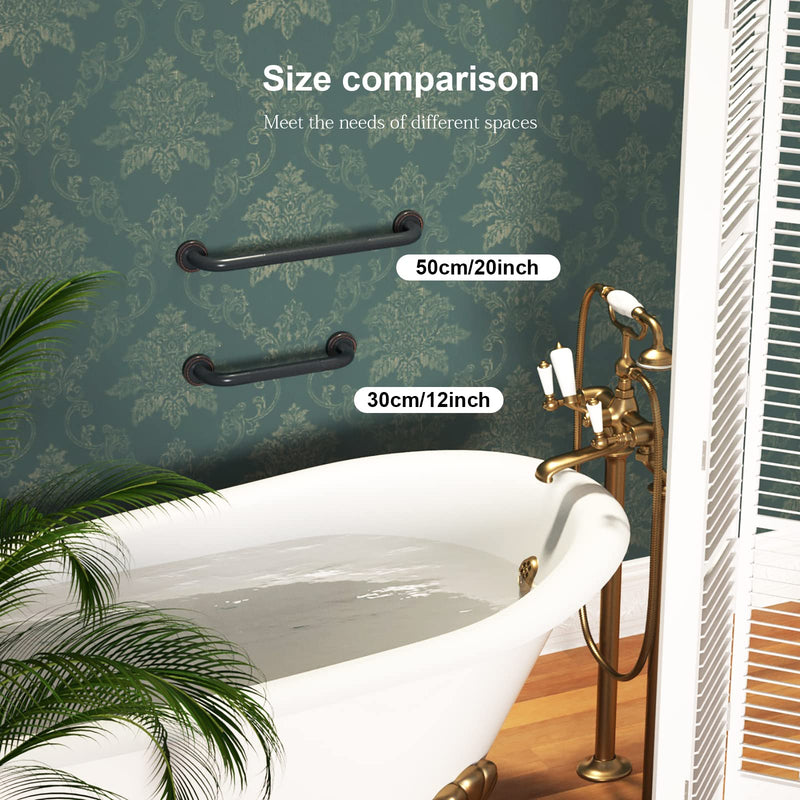 20 Inch Anti Slip Bronze Shower Grab Bar Oil Rubbed Black,ZUEXT Antique Brass Bathroom Grab Bar, Knurled Bathroom Balance Bar,Safety Hand Rail Support,Handicap Elderly Injury Senior Assist Bath Handle Black-20 Inch