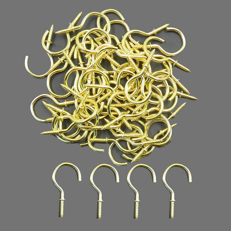 60 Pcs Cup Hooks Screw in 1-1/4 Inch with a Plastic Storage Box, Ceiling Hooks for Hanging Plants, 1-1/4 Inch Nickel Plated Metal Screw-in Ceiling Hooks, Coffee Mug Hanger Hooks (Gold)