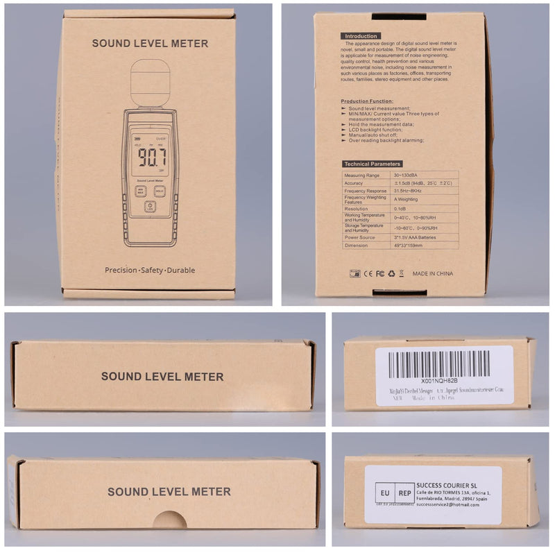 XinJiaYi Decibel Meter, Portable db Meter (Sound Level Meter), Digital Noise Meter, Range 30-130 dB(A) dB Meter, Noise Level Sound Monitor Tester Gray