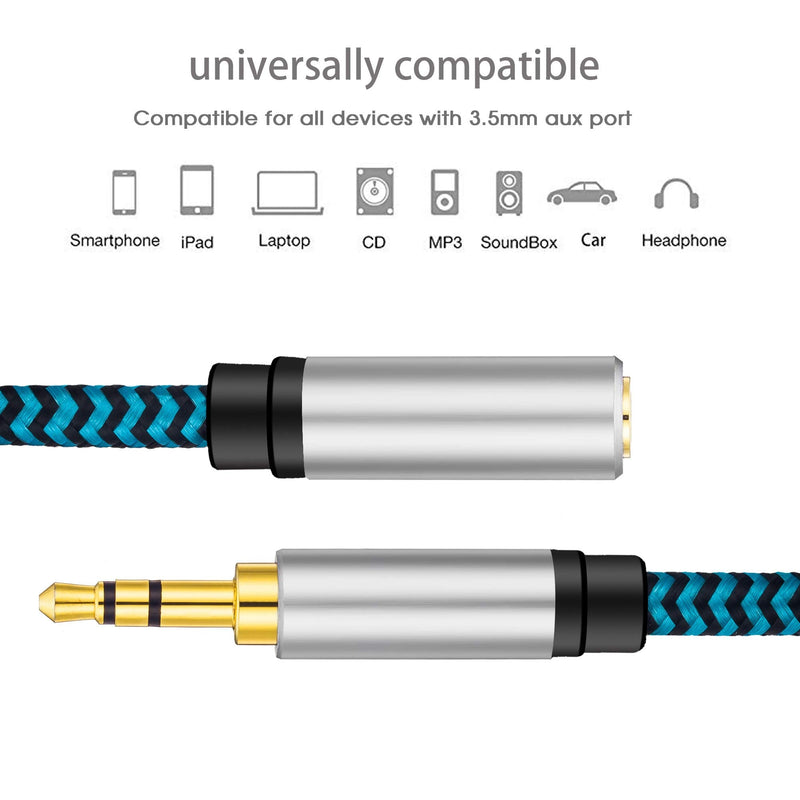 Hftywy AUX Extension Cable 12 ft 3.5mm Male to Female Stereo Audio Extension Cable Headphone Extension Cable Compatible for iPhone, iPad, Smartphones, Tablets, Media Players