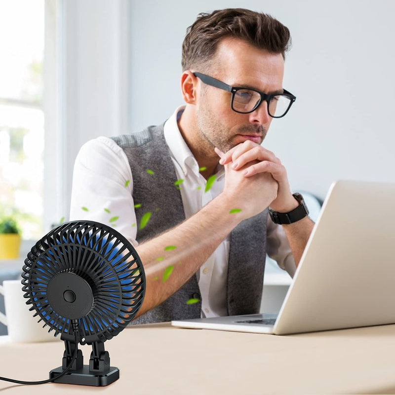 JZCreater USB Desk Fan, 3 Speeds Desktop Table Cooling Fan in Single Button , Head Rotation Strong Wind, Quiet Mini USB Personal Fan for Home Desktop Office Table，Black A01_Black