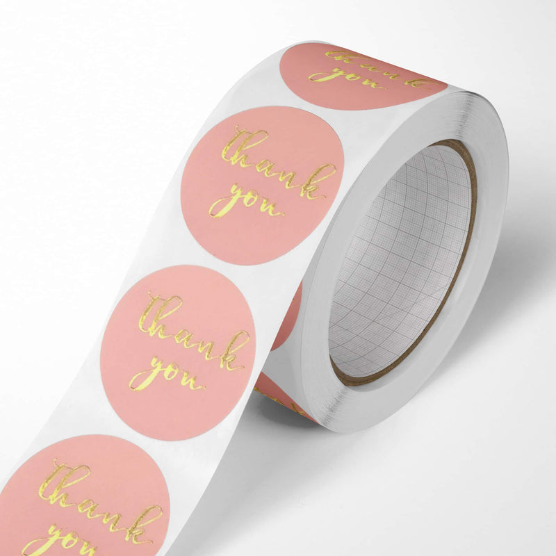 Unihom - Thank You Stickers Roll (Set of 2, 1000 pcs) 2.5 cm / 1 inch Self Adhesive Label Roll Boutique Supplies for Business Letter, Gift Packaging, Customer Mailer & Retail Bag (Pink & Gold) 2.5cm / 1 inch Pink+gold