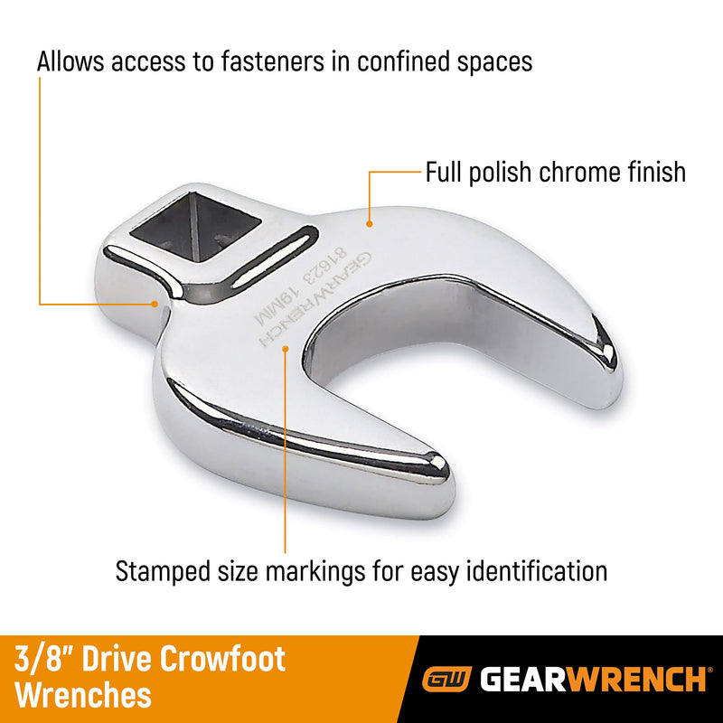 GEARWRENCH 10 Pc. 3/8" Drive Crowfoot Wrench Set, Metric - 81909 10 Piece 3/8" Dr. Non-Ratcheting, Metric