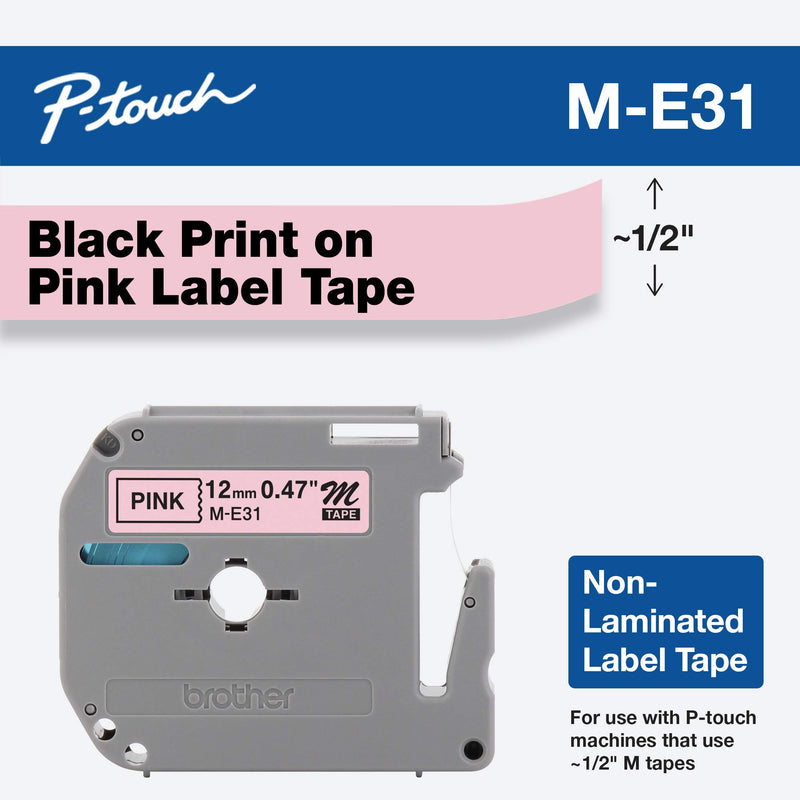 Brother 1/2 Inch x 26.2 Feet Black on Metallic Pink for P-Touch (ME31) - Retail Packaging